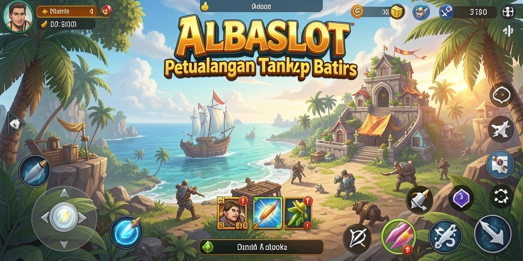 Screenshot gameplay ALBASLOT menunjukkan dunia terbuka yang luas.