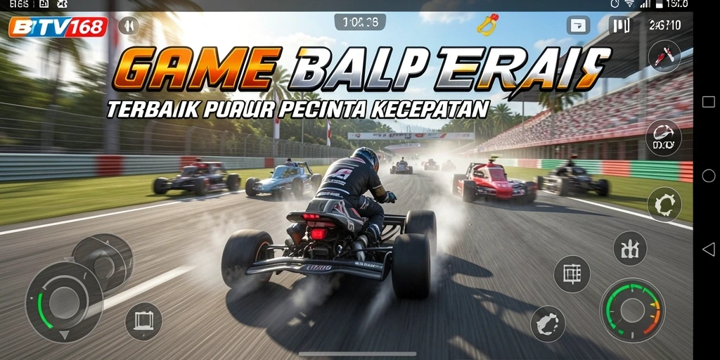 Tampilan gameplay BTV168 dengan mobil balap yang cepat dan trek menantang.