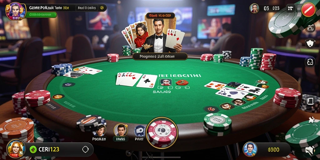 Tampilan gameplay seru dalam CERI123 yang menampilkan aksi Poker nyata.