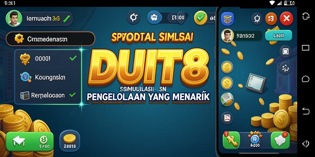 Screenshot dari gameplay DUIT8 dengan simulasi pengelolaan keuangan.
