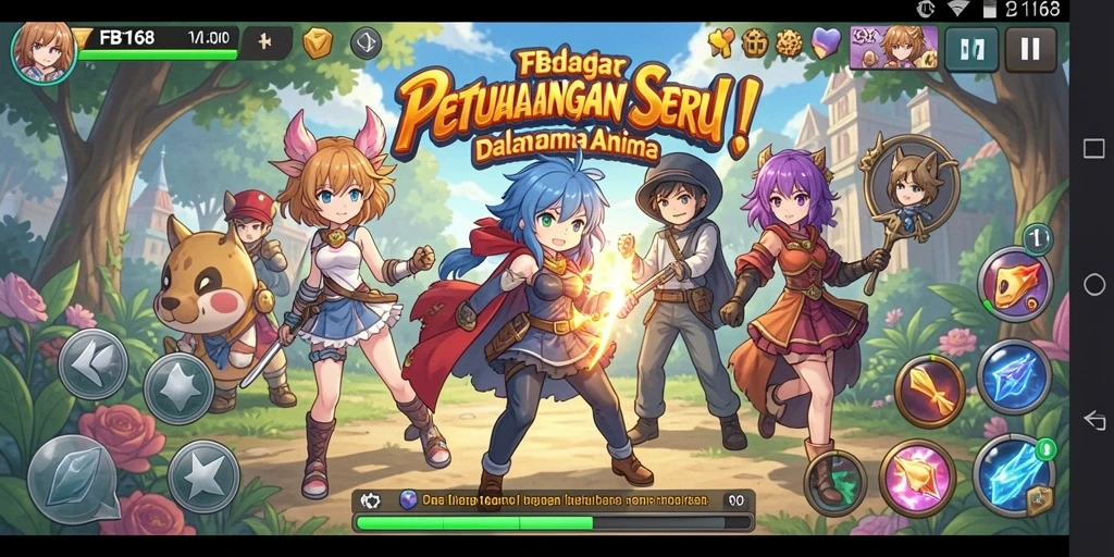 Tangkapan layar gameplay FB168 menampilkan karakter anime dalam aksi.
