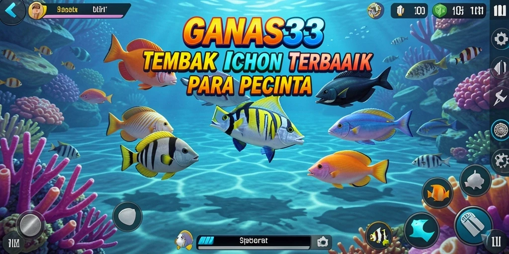 Screenshot utama GANAS33 menunjukkan aksi memancing yang seru di dunia bawah laut.