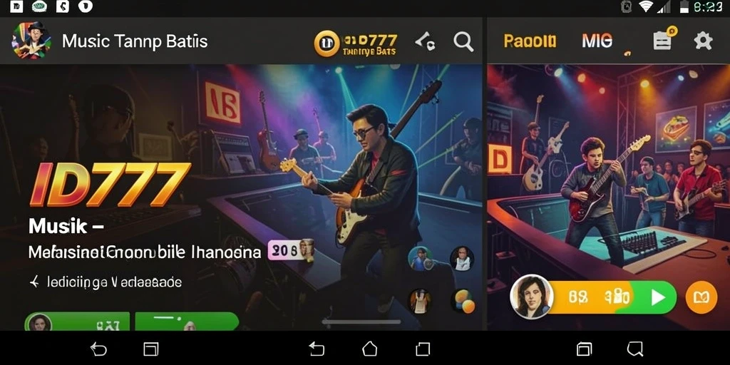 Screenshot utama ID777 menampilkan antarmuka aplikasi saat memainkan lagu.