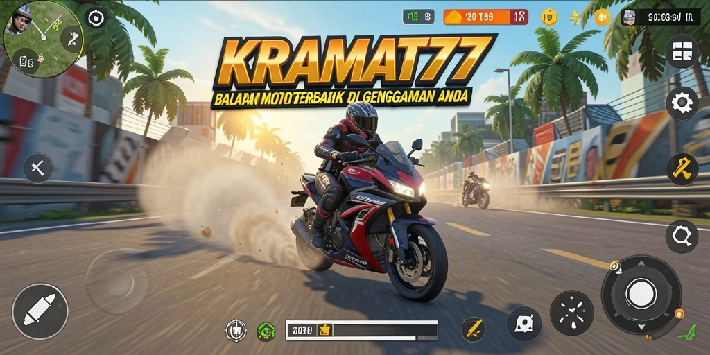Tampilan seru dari gameplay balapan motor KRAMAT77.