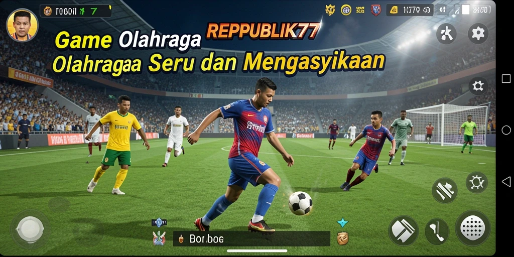 Screenshot utama menunjukkan momen seru dalam pertandingan olahraga.