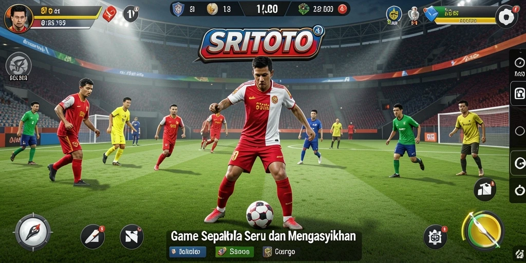 Screenshot gameplay SRITOTO, menampilkan aksi sepak bola yang mendebarkan.